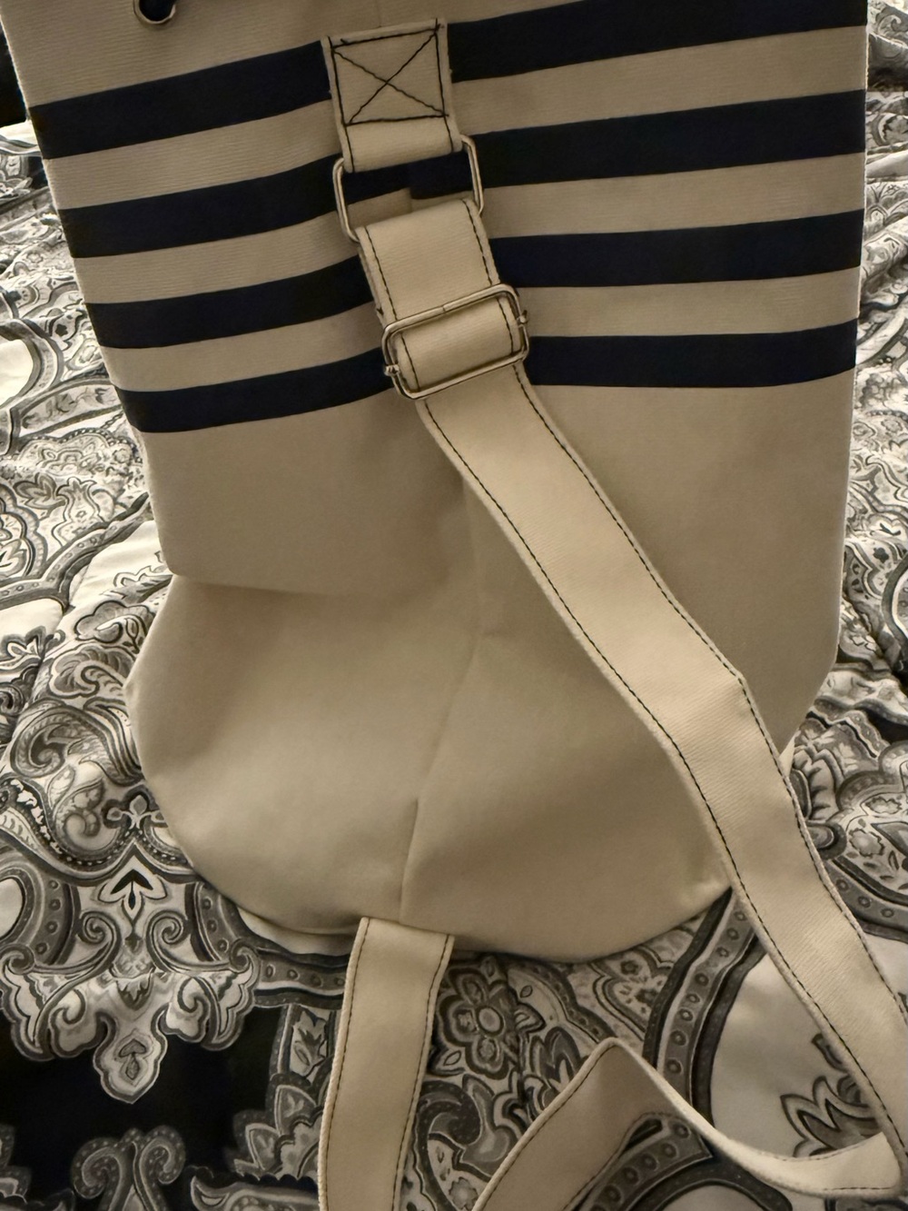 NWOT Jean Paul Gaultier Cream& Blue Striped Le Male Bucket Bag - Picture 4 of 6